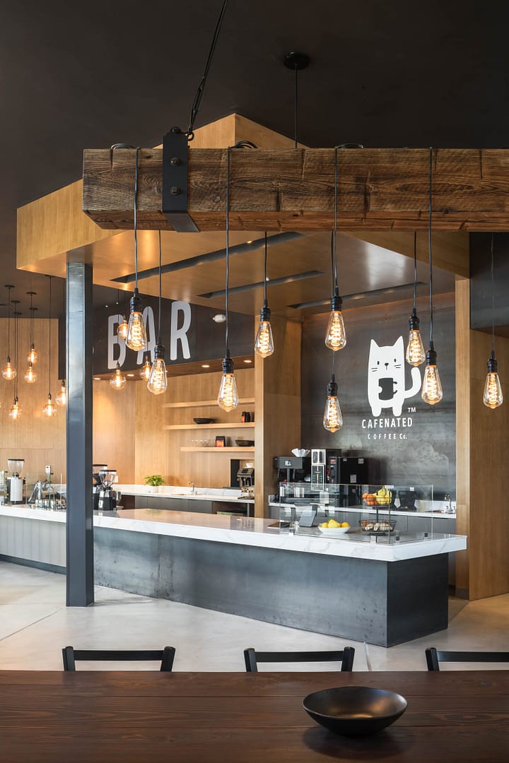 bar detail and hanging lights at Cafenated Coffee Co / Berkeley / Holder Parlette